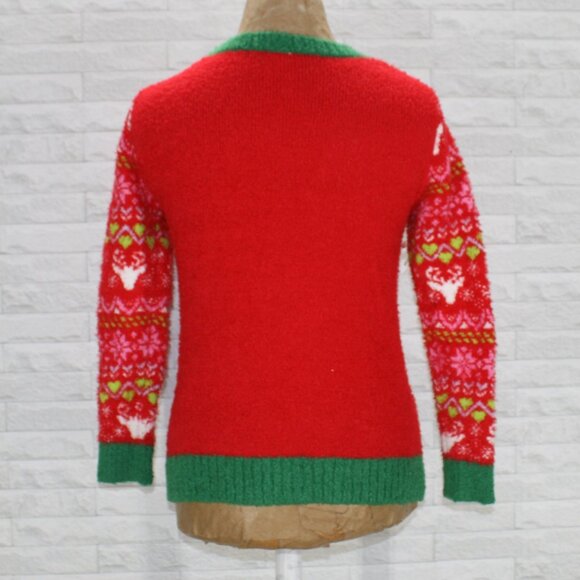 HOLIDAY TIME Sweater Knit Christmas Party Ugly Reindeer Red Green Unisex Large - Picture 2 of 11